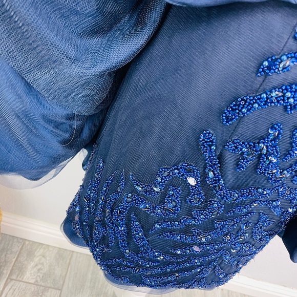 Modessa Couture Blue Embellished Peplum Long Sleeve Prom Homecoming Event Dress - Picture 15 of 16